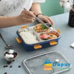 DapurBD-Kitchenware-3 Compartment Stainless Steel Bento Lunch Box with Spoon & Chopsticks for Kids & Adult-08