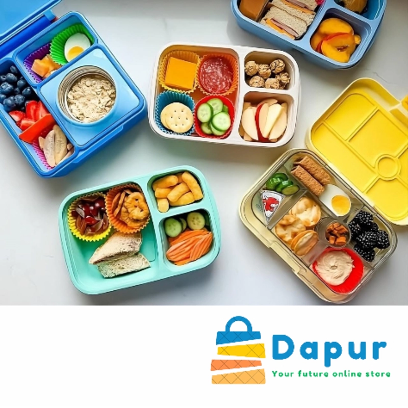 DapurBD-Kitchenware-3 Compartment Stainless Steel Bento Lunch Box with Spoon & Chopsticks for Kids & Adult-Cover