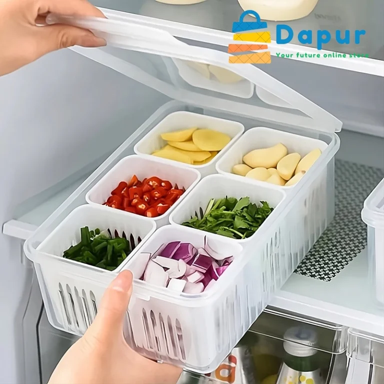 DapurBD-Kitchenware-Storagebox-6 Grids Refrigerator Food Vegetable Fruit Storage Box-Cover