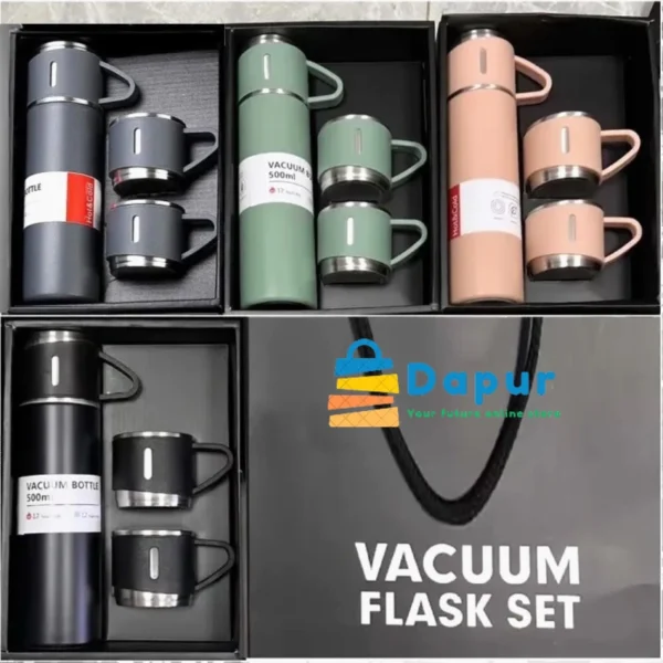 DapurBD-Kitchenware-Thermal Flasks & Containers-Vacuum Flask Set Drinking Metal Water Bottle Gift-Cover