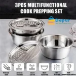 3 in 1 Stainless Steel Drain Basket Vegetable Cutter Cheese Grater-Kitchenware-Cooking Tooks- DapurBD-02