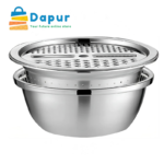 3 in 1 Stainless Steel Drain Basket Vegetable Cutter Cheese Grater-Kitchenware-Cooking Tooks- DapurBD-03
