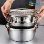 3 in 1 Stainless Steel Drain Basket Vegetable Cutter Cheese Grater-Kitchenware-Cooking Tooks- DapurBD-04