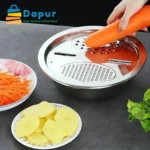3 in 1 Stainless Steel Drain Basket Vegetable Cutter Cheese Grater-Kitchenware-Cooking Tooks- DapurBD-10