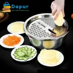 3 in 1 Stainless Steel Drain Basket Vegetable Cutter Cheese Grater-Kitchenware-Cooking Tooks- DapurBD-Cover