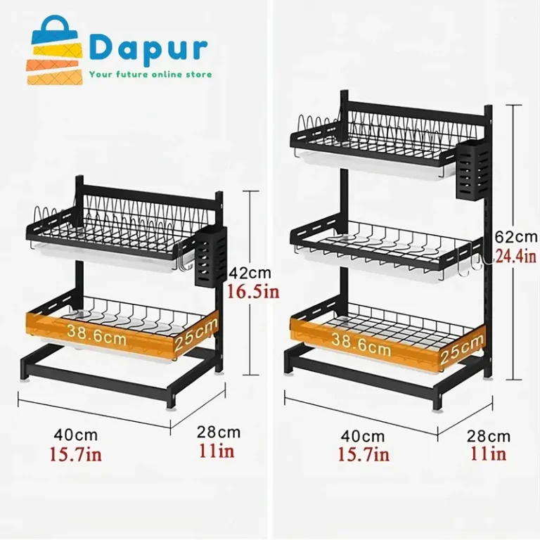2 Layer Kitchen Stainless Steel Drain Dish Rack-Kitchenware-Decorate-DapurBD-01