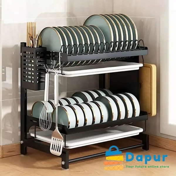 2 Layer Kitchen Stainless Steel Drain Dish Rack-Kitchenware-Decorate-DapurBD-Cover