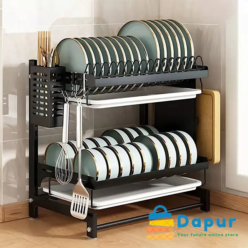 2 Layer Kitchen Stainless Steel Drain Dish Rack-Kitchenware-Decorate-DapurBD-Cover